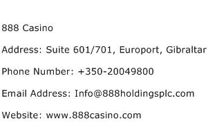 888 Casino Address Contact Number