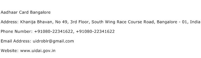 Aadhaar Card Bangalore Address Contact Number