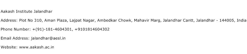 Aakash Institute Jalandhar Address Contact Number