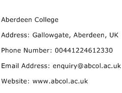 Aberdeen College Address Contact Number