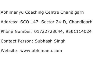 Abhimanyu Coaching Centre Chandigarh Address Contact Number