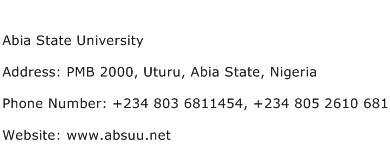 Abia State University Address Contact Number