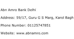 Abn Amro Bank Delhi Address Contact Number