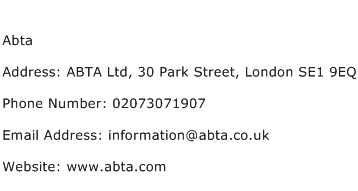 Abta Address Contact Number