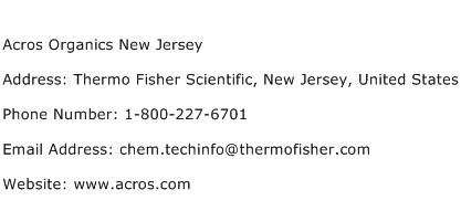 Acros Organics New Jersey Address Contact Number