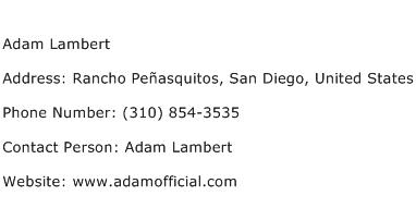 Adam Lambert Address Contact Number