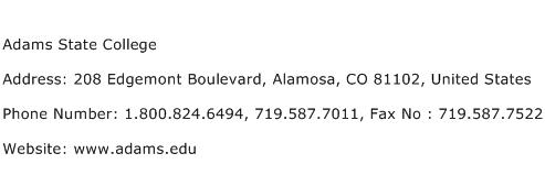 Adams State College Address Contact Number