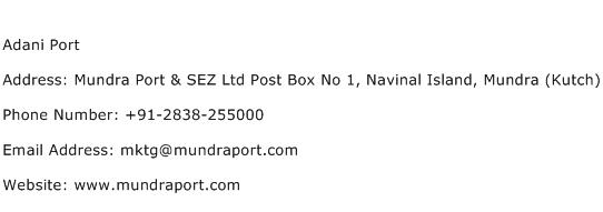 Adani Port Address Contact Number