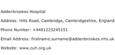 Addenbrookes Hospital Address Contact Number