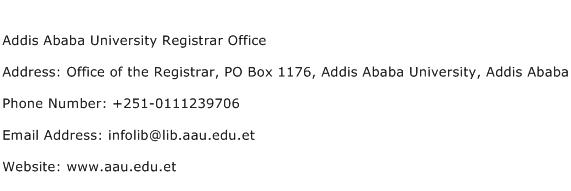 Addis Ababa University Registrar Office Address Contact Number