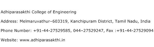 Adhiparasakthi College of Engineering Address Contact Number