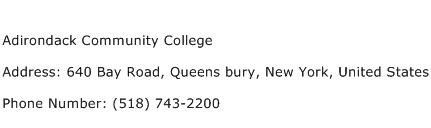 Adirondack Community College Address Contact Number