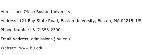Admissions Office Boston University Address Contact Number