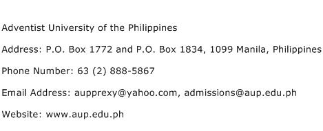 Adventist University of the Philippines Address Contact Number