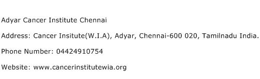 Adyar Cancer Institute Chennai Address Contact Number