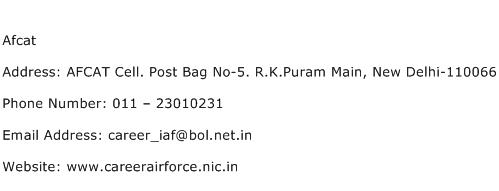 Afcat Address Contact Number