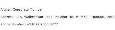Afghan Consulate Mumbai Address Contact Number