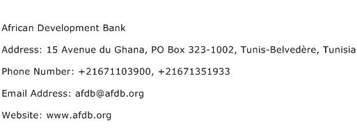 African Development Bank Address Contact Number