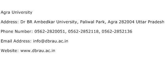 Agra University Address Contact Number