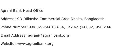 Agrani Bank Head Office Address Contact Number