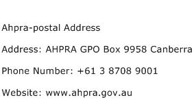 Ahpra postal Address Address Contact Number