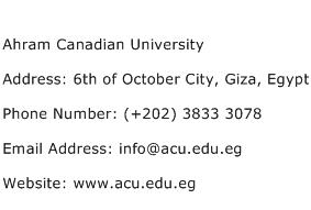 Ahram Canadian University Address Contact Number