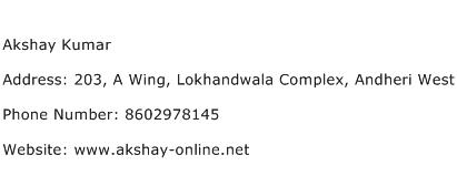 Akshay Kumar Address Contact Number