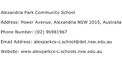 Alexandria Park Community School Address Contact Number