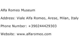 Alfa Romeo Museum Address Contact Number