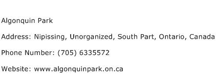 Algonquin Park Address Contact Number