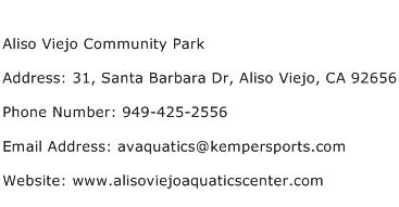Aliso Viejo Community Park Address Contact Number