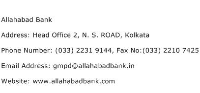 Allahabad Bank Address Contact Number