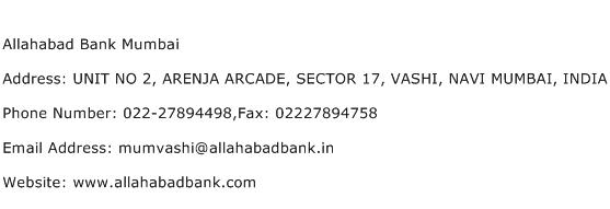 Allahabad Bank Mumbai Address Contact Number