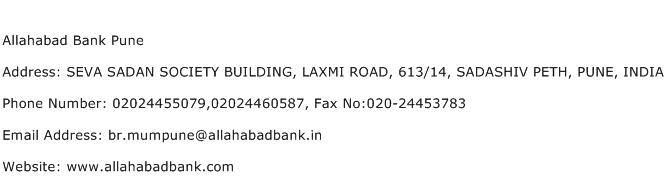 Allahabad Bank Pune Address Contact Number