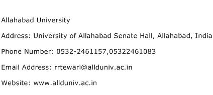 Allahabad University Address Contact Number