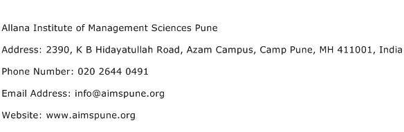 Allana Institute of Management Sciences Pune Address Contact Number