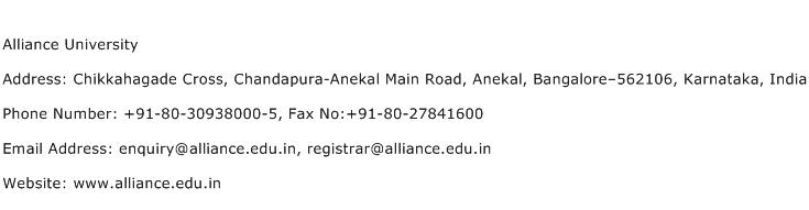 Alliance University Address Contact Number