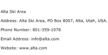 Alta Ski Area Address Contact Number