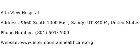 Alta View Hospital Address Contact Number