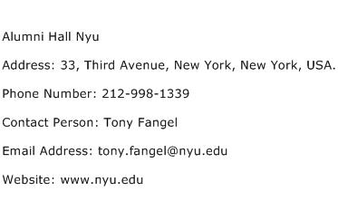 Alumni Hall Nyu Address Contact Number