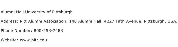 Alumni Hall University of Pittsburgh Address Contact Number