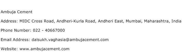 Ambuja Cement Address Contact Number