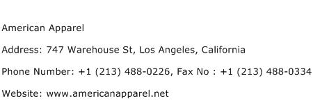 American Apparel Address Contact Number