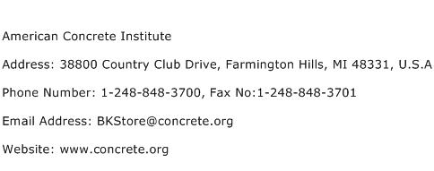 American Concrete Institute Address Contact Number