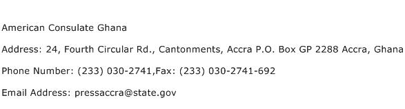 American Consulate Ghana Address Contact Number