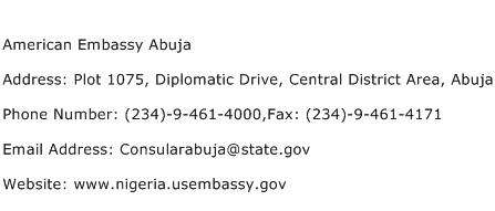 American Embassy Abuja Address Contact Number