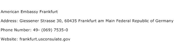 American Embassy Frankfurt Address Contact Number