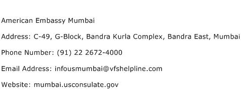 American Embassy Mumbai Address Contact Number