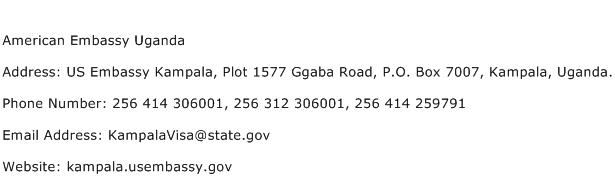 American Embassy Uganda Address Contact Number