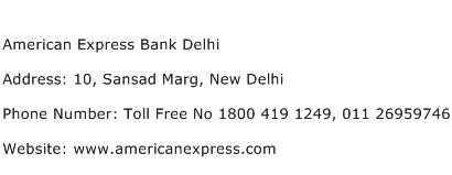 American Express Bank Delhi Address Contact Number